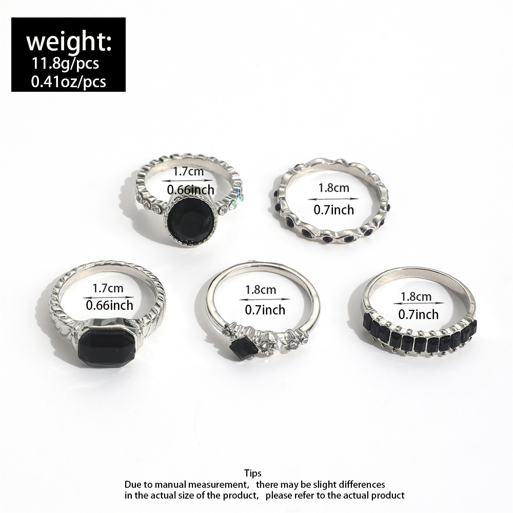 Retro Black Crystal Stone Ring - đánh giá và giá Vintage Punk Knuckle Rings Set